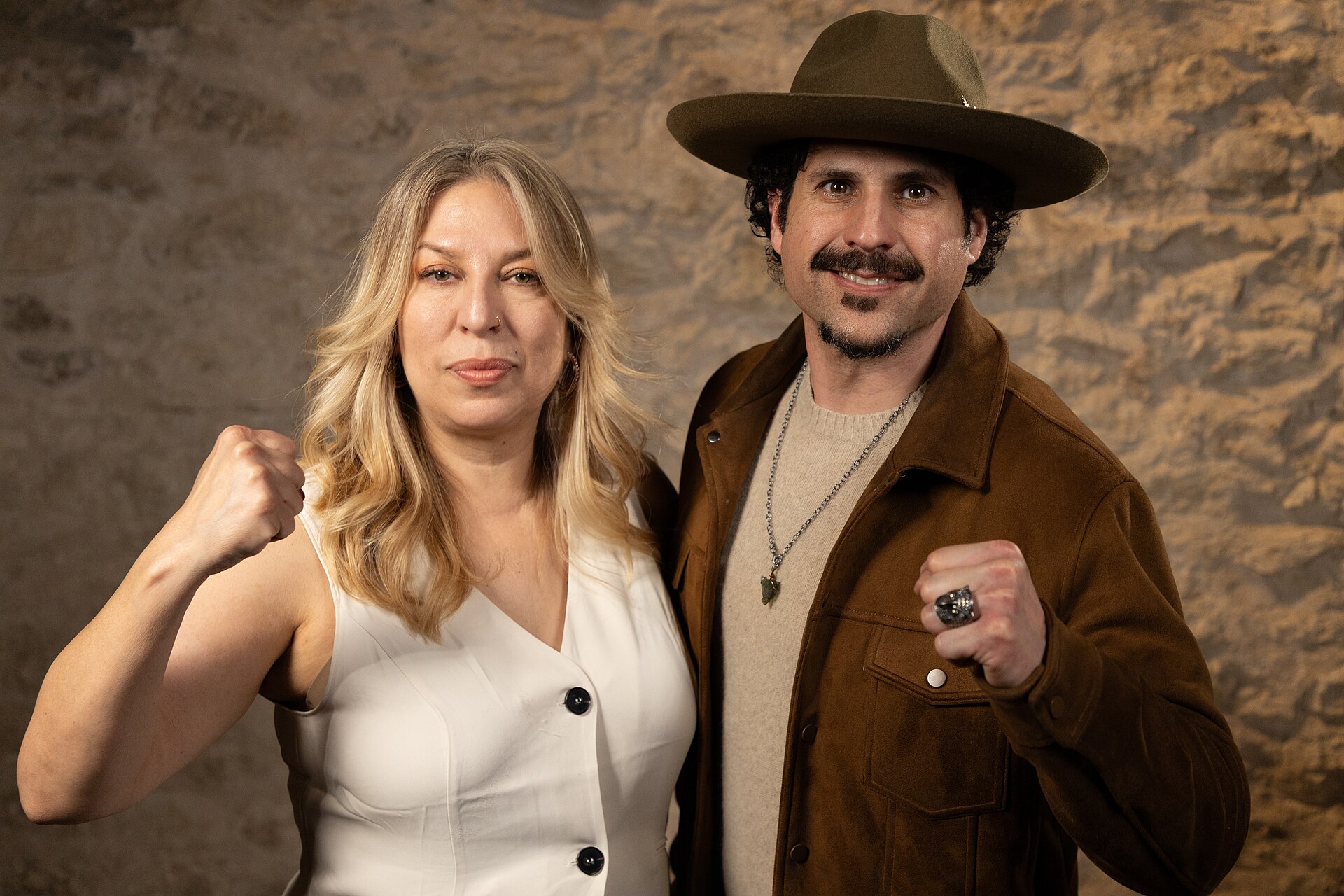 Andrew James Gonzales and Laura Varela at the WikiPortraits studio at the 2025 SXSW Festival.