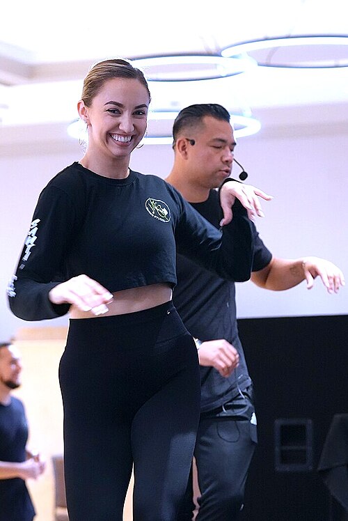 Marco Aguilar & Angela Victoria Petresku, dancers & instructors, at California Dance Festival 2025 in Sacramento, California at a class called Salsa Body Movement.