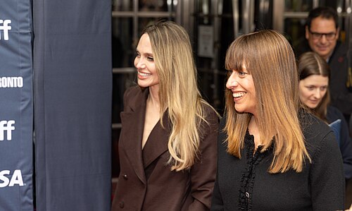 Angelina Jolie and Alice Winocour, director and actor, respectively, at the 2025 Toronto International Film Festival (TIFF) for the movie Couture.