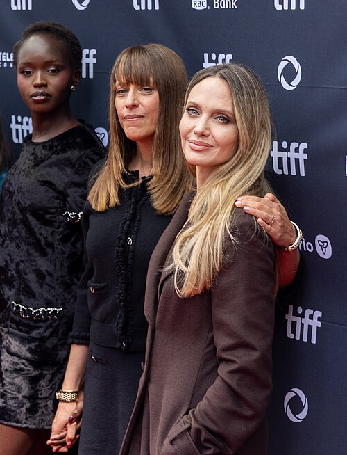 Angelina Jolie and Alice Winocour, director and actor, respectively, at the 2025 Toronto International Film Festival (TIFF) for the movie Couture.
