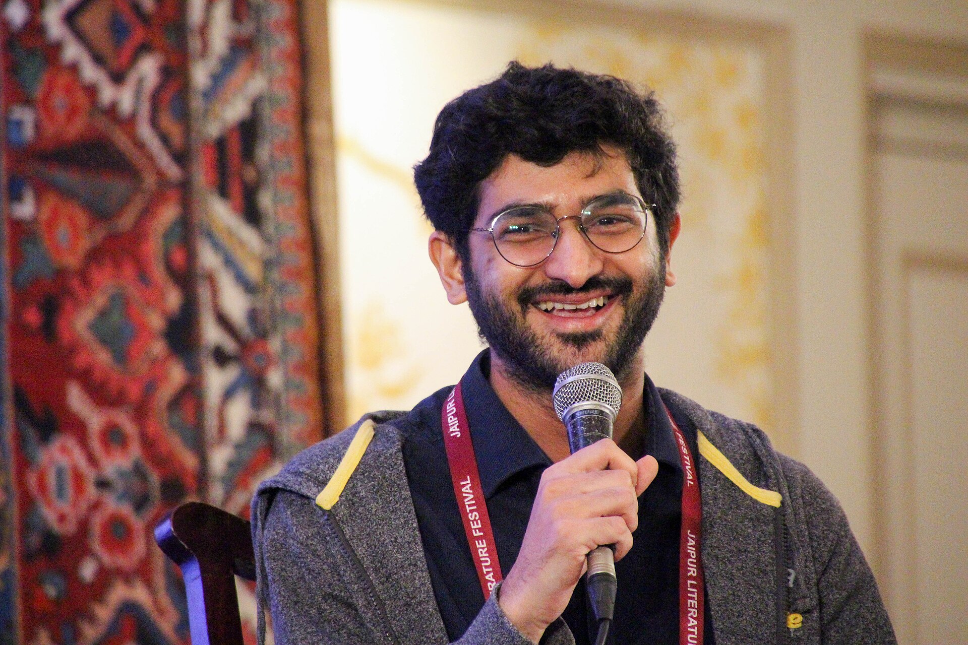 Atharva Pandit, writer, at the Jaipur Literature Festival in Jaipur, India.