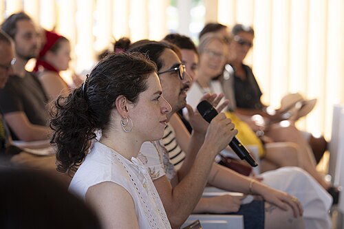 Audience at Q&A with White Snail cast and crew at the 78th Locarno Film Festival at Spazio Cinema