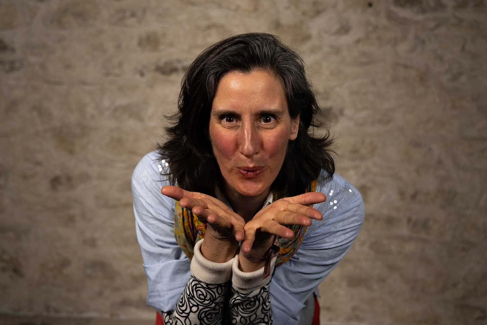 Barbara Ann Michaels, Founder, Jester of the Peace, at the WikiPortraits studio at the 2025 SXSW Festival.