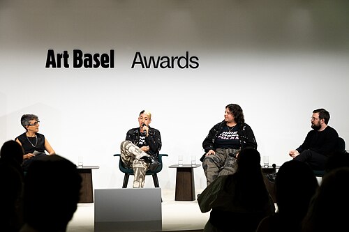 Barbara Casavecchia, Marcel Pardo Ariza, Ambrose Trataris, and Robert Leckie at the Art Basel international art fair in Basel, Switzerland in June 2025.