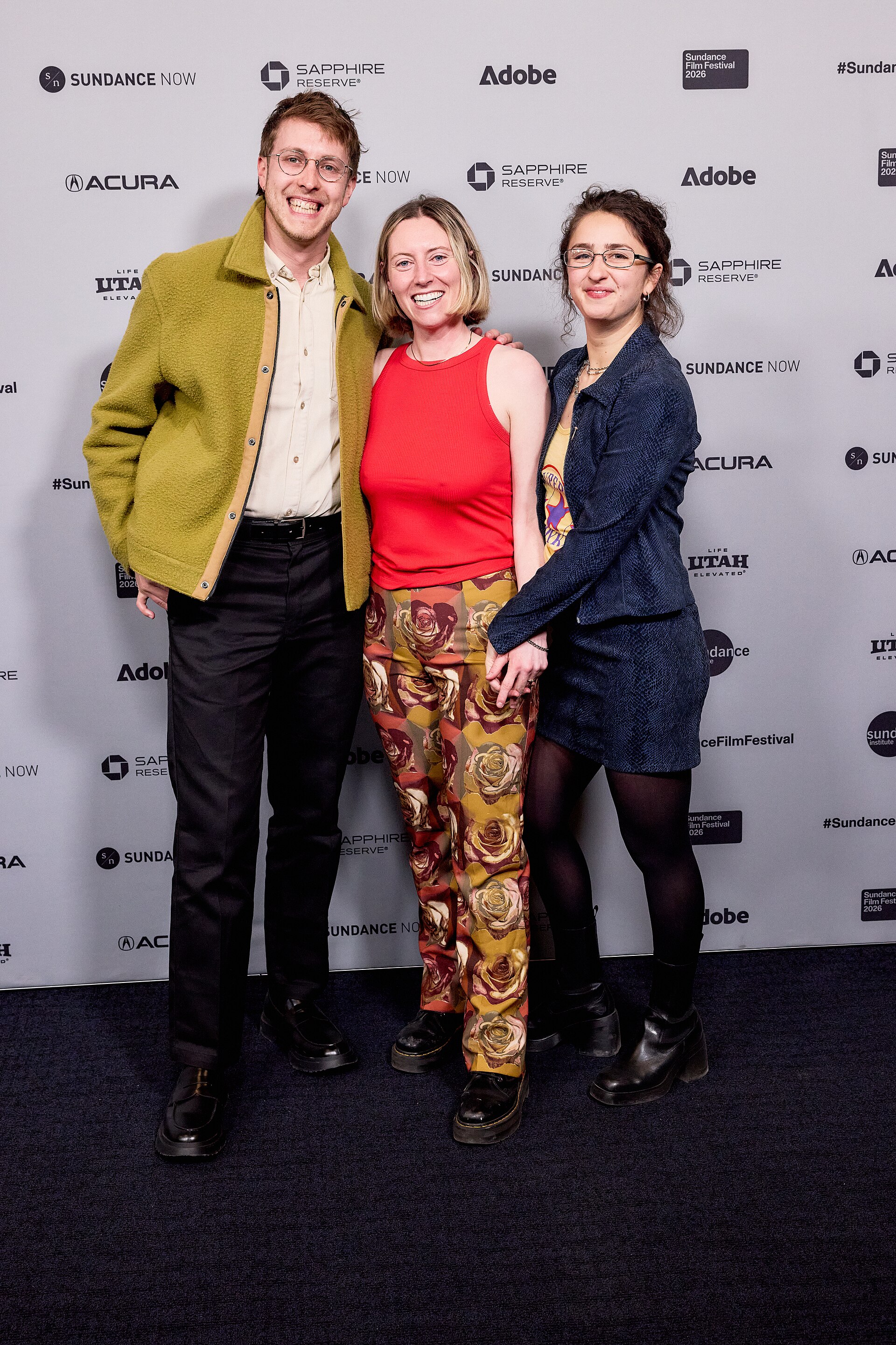 Elijah Stevens, Brydie O'Connor and Claire Edelman at the 2026 Sundance Film Festival for Barbara Forever