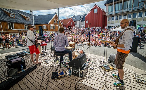 Bare Barn Band performing outdoors at during the music festival Canal Street. Kanalplassen, Arendal, Norway, July 2015.