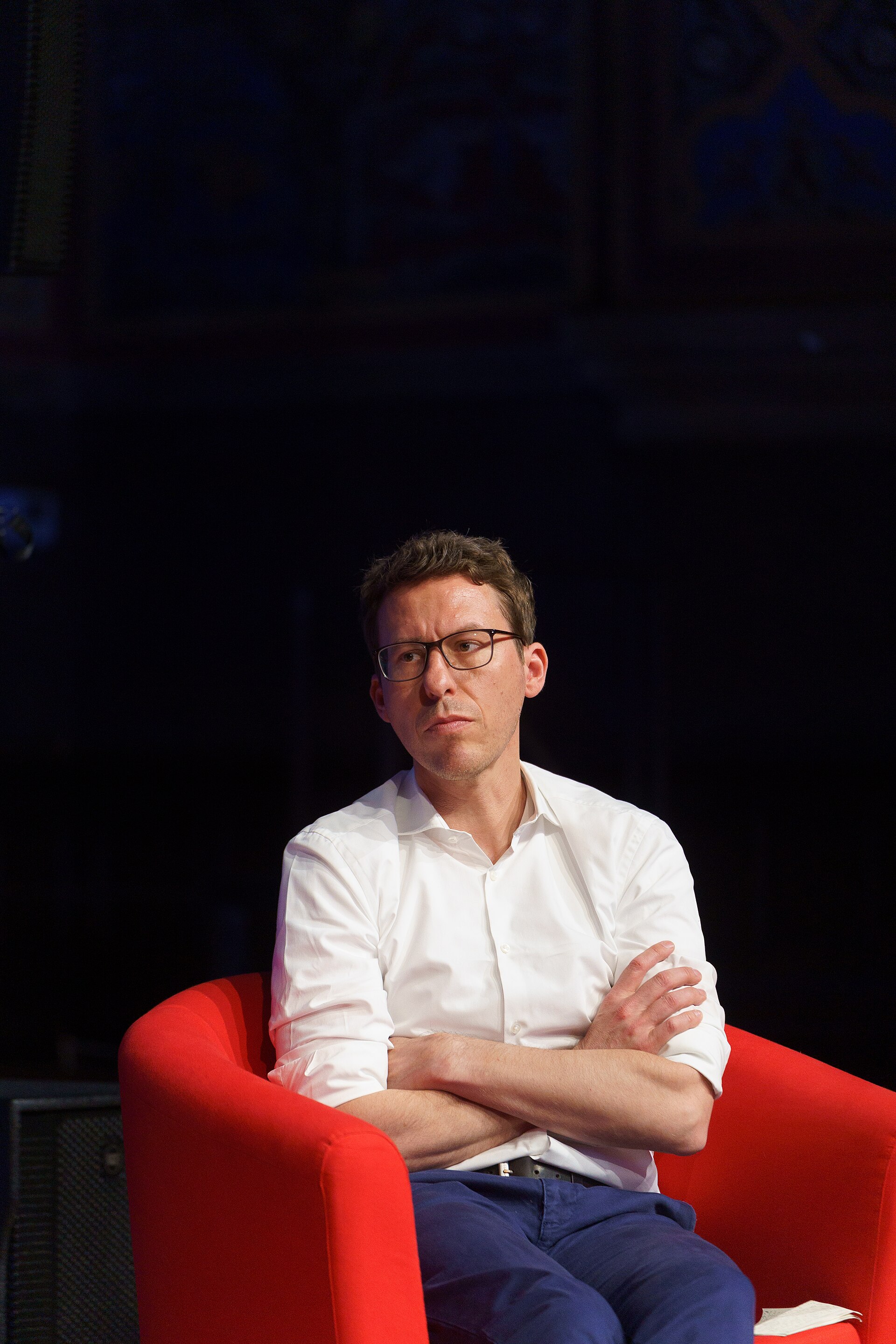 Bastian Obermayer, Co-founder and Director of paper trail media, speaking at the International Journalism Festival 2024 in Perugia, Italy on a panel called How can we pursue the investigations of silenced journalists?.