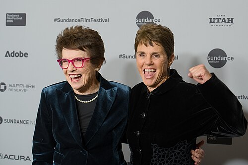 Billie Jean King and Ilana Kloss at the 2026 Sundance Film Festival for the movie Give Me The Ball!.