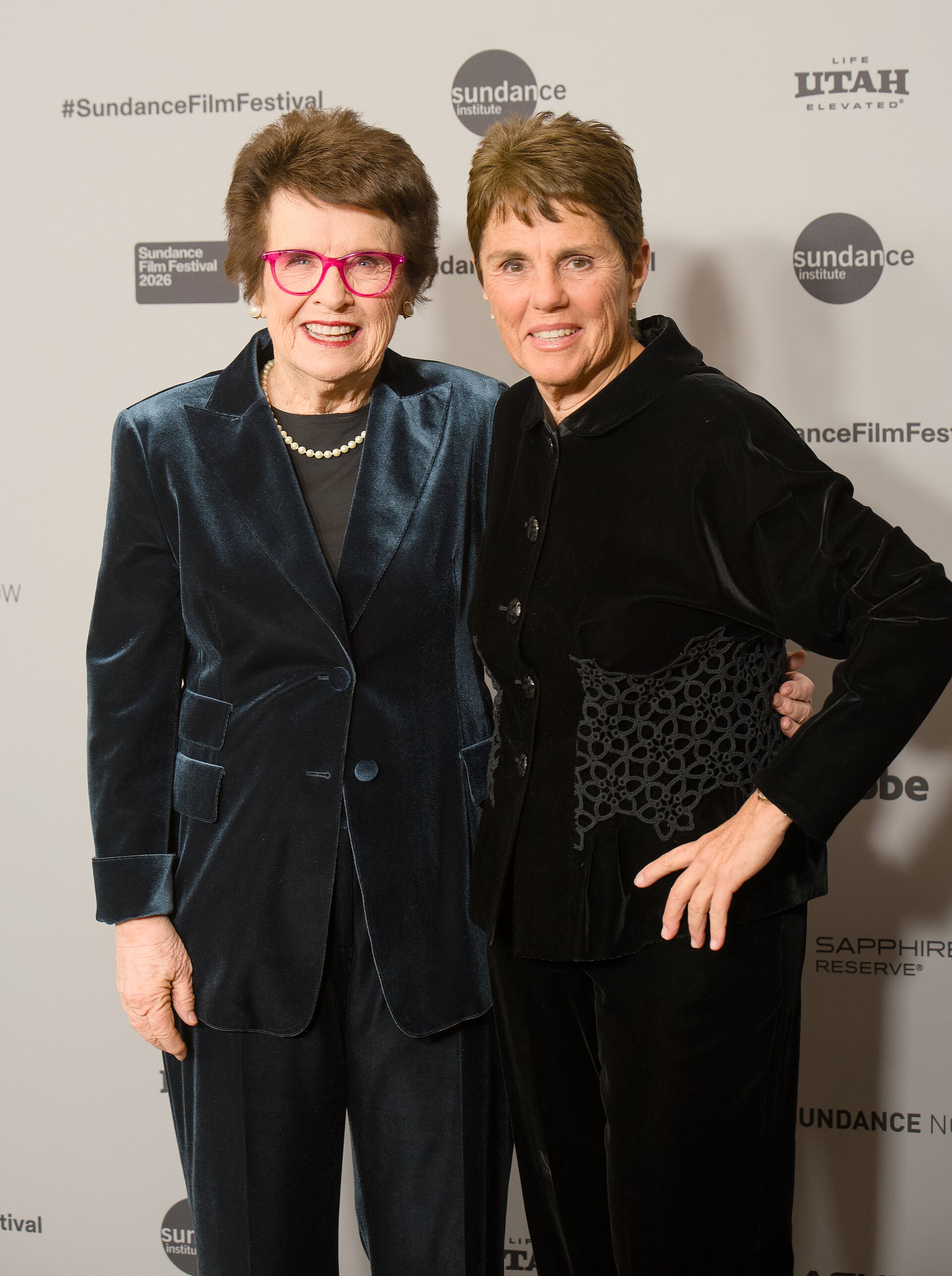 Billie Jean King and Ilana Kloss at the 2026 Sundance Film Festival for the movie Give Me The Ball!.