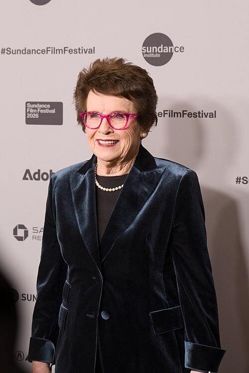 Billie Jean King, at the 2026 Sundance Film Festival for the movie Give Me The Ball!.