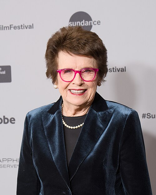 Billie Jean King, at the 2026 Sundance Film Festival for the movie Give Me The Ball!.