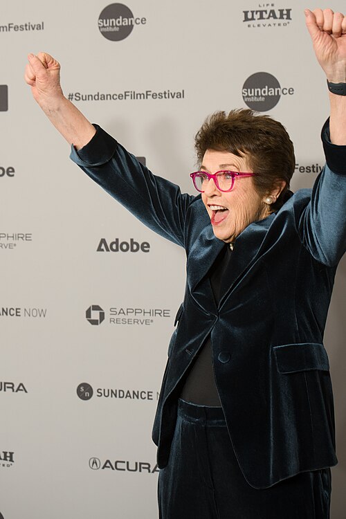 Billie Jean King, at the 2026 Sundance Film Festival for the movie Give Me The Ball!.