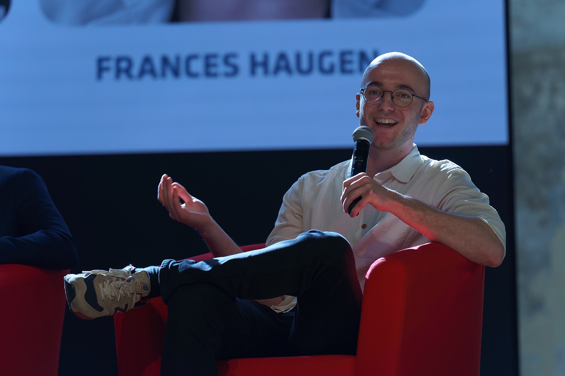 Billy Perrigo, tech correspondent at TIME magazine, speaking at the International Journalism Festival 2024 in Perugia, Italy on a panel called How to prepare for the AI whistleblowers?.