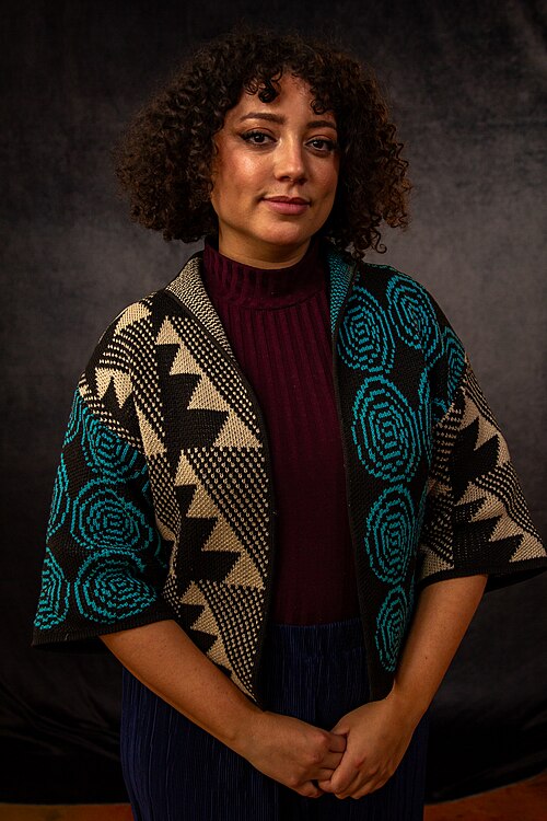 Blaine Morris, director and producer from Los Ángeles, California, at the WikiPortraits studio at the 2025 Sundance Film Festival.