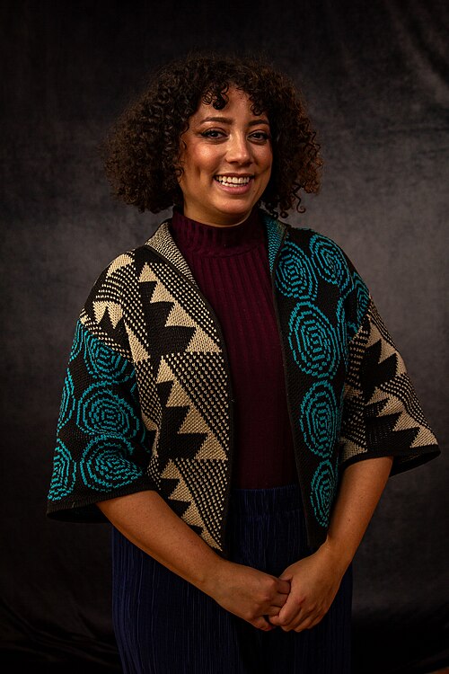 Blaine Morris, director and producer from Los Ángeles, California, at the WikiPortraits studio at the 2025 Sundance Film Festival.