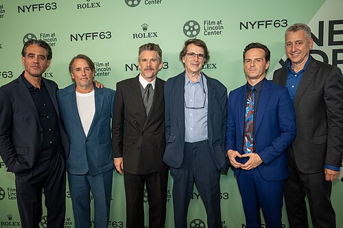 Bobby Cannavale, Richard Linklater, Robert Kaplow, Ethan Hawke, Andrew Scott, John Sloss at the 63rd annual New York Film Festival at Lincoln Center in 2025 for the film Blue Moon