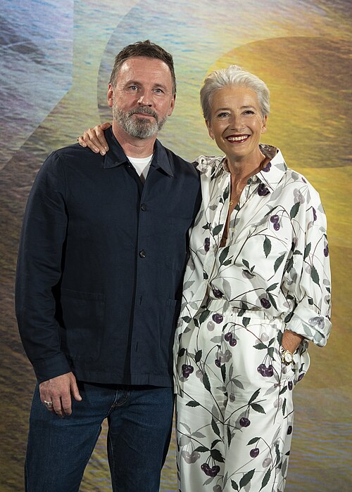 Director Brian Kirk and actress Emma Thompson at the 78th Locarno Film Festival photocall for Dead of Winter