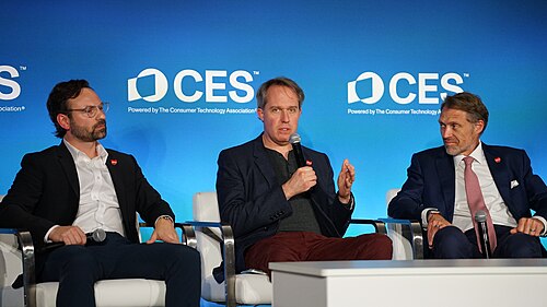 Aaron Slodov, Jacob DeWitte, JoeBen Bevirt at CES 2026 for "Manufacturing the Future: Energy. Mobility. AI., presented by JobsOhio"