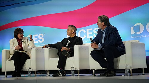 Jacky Rosen, Ben Ray Luján, Gary Peters at CES 2026 for "Senate Perspectives on Emerging Tech Policy"