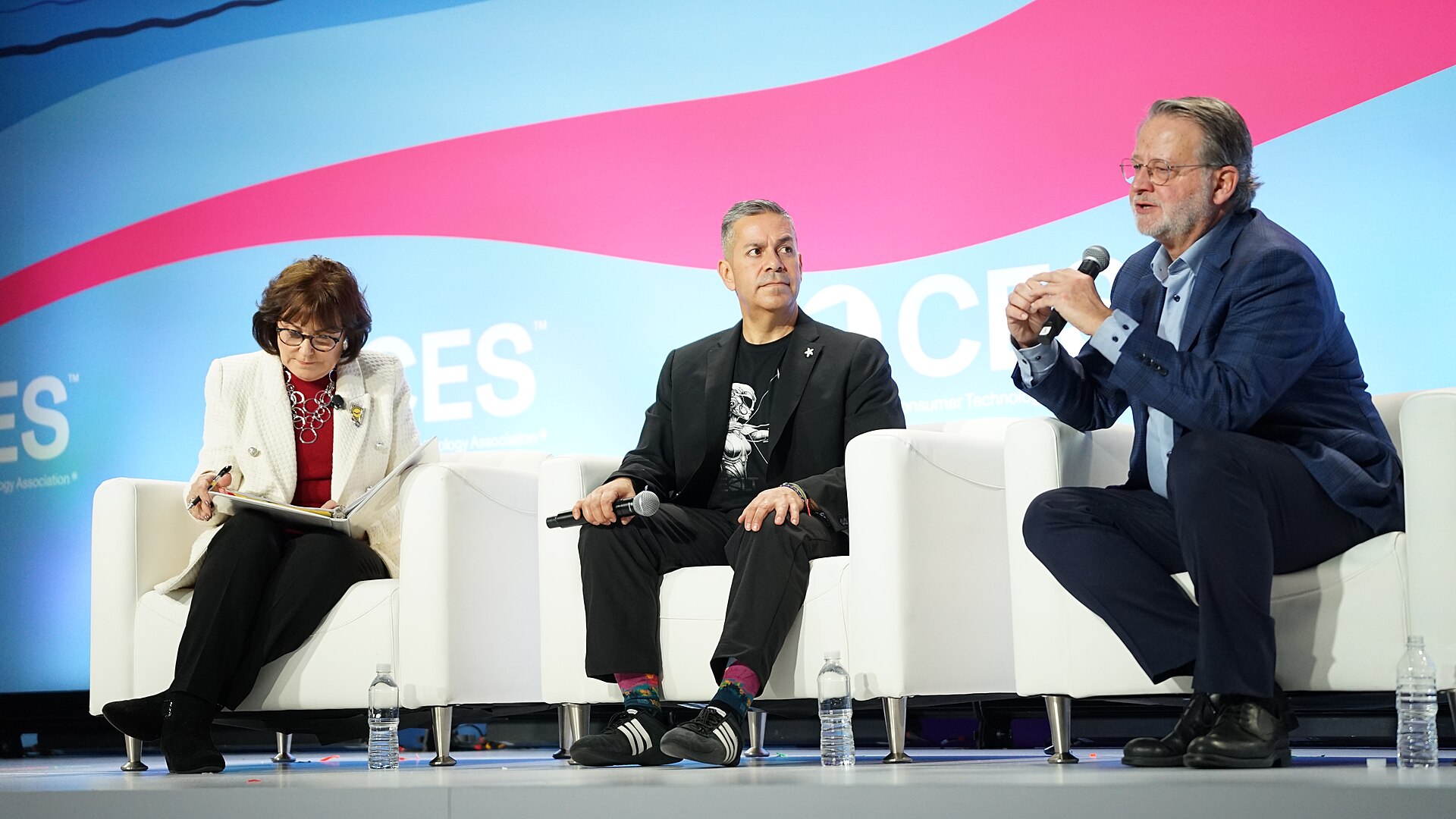 Jacky Rosen, Ben Ray Luján, Gary Peters at CES 2026 for "Senate Perspectives on Emerging Tech Policy"