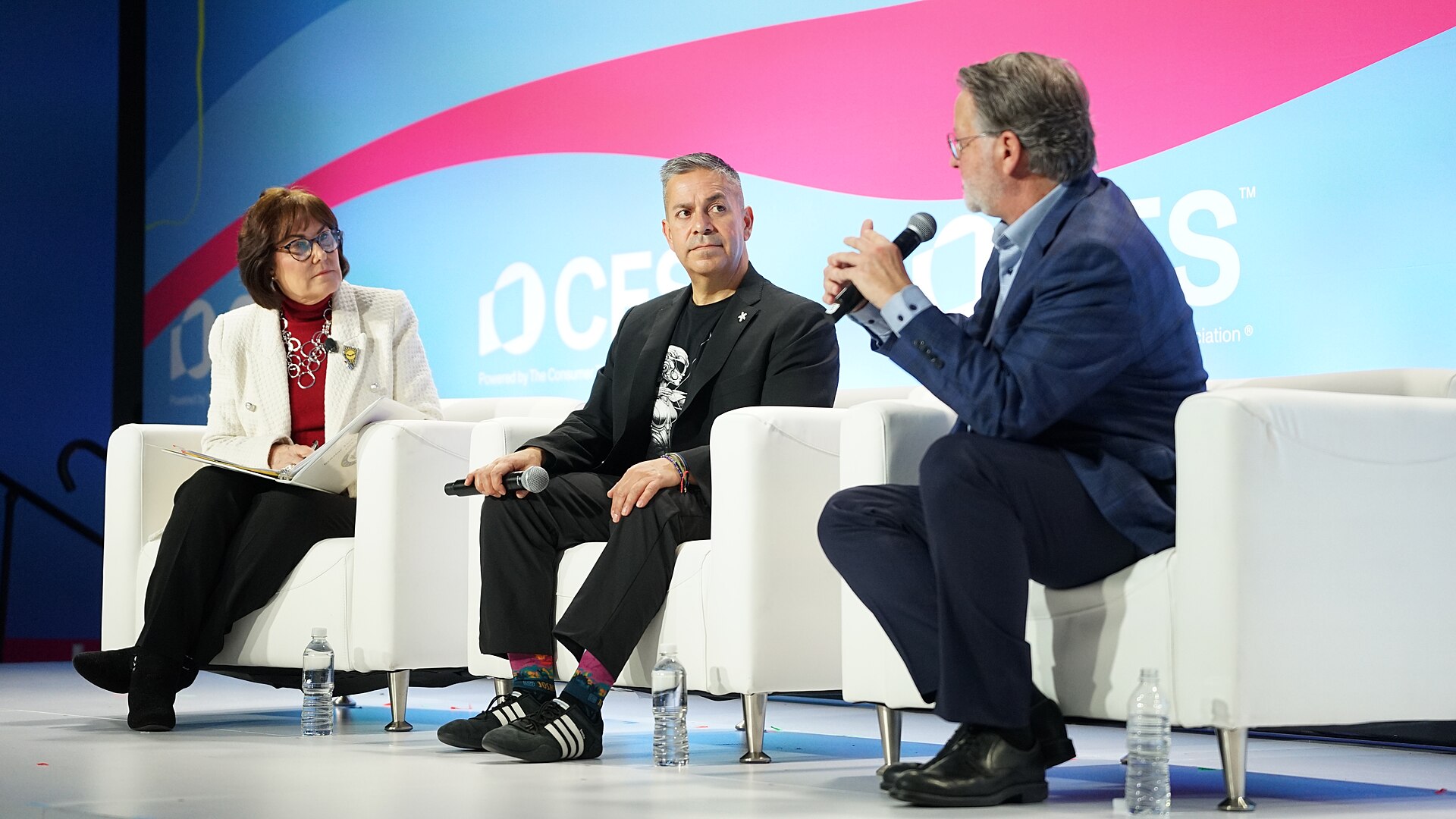 Jacky Rosen, Ben Ray Luján, Gary Peters at CES 2026 for "Senate Perspectives on Emerging Tech Policy"