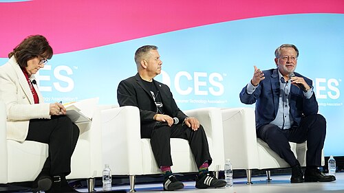 Jacky Rosen, Ben Ray Luján, Gary Peters at CES 2026 for "Senate Perspectives on Emerging Tech Policy"