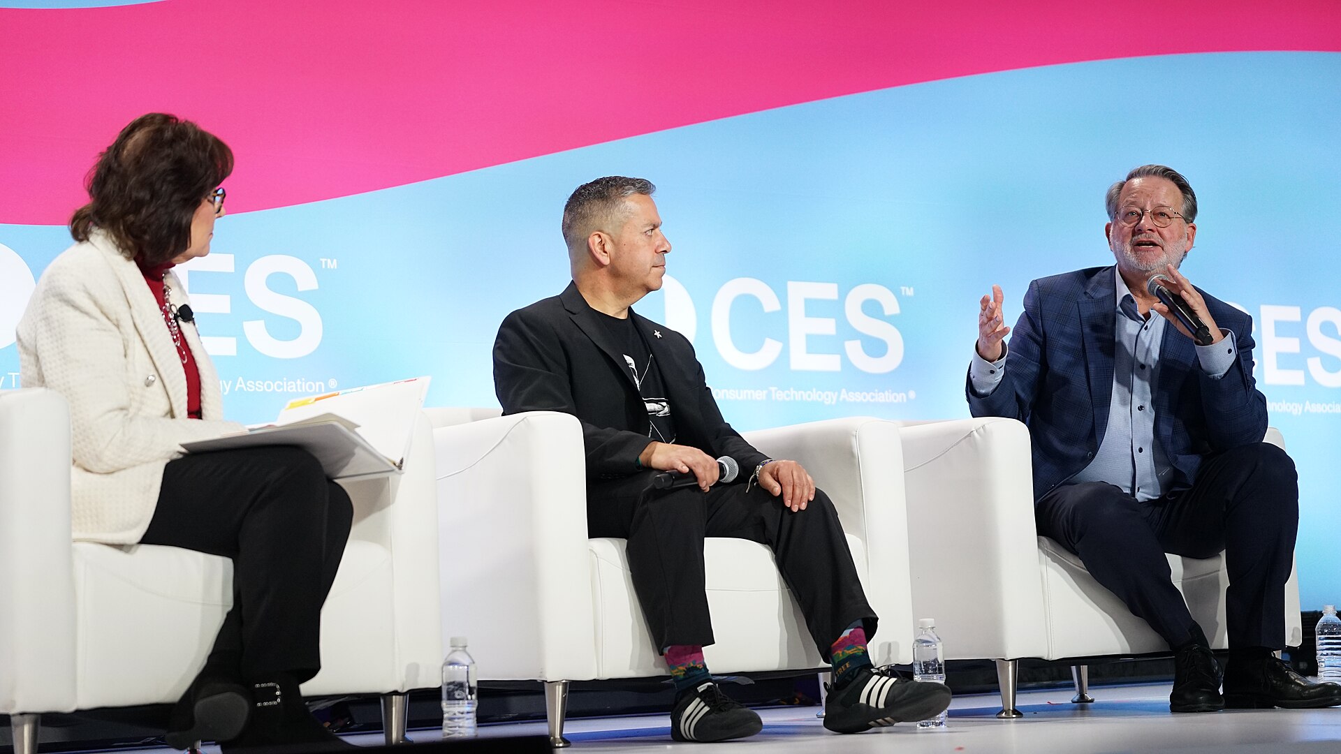 Jacky Rosen, Ben Ray Luján, Gary Peters at CES 2026 for "Senate Perspectives on Emerging Tech Policy"