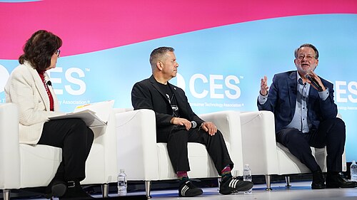 Jacky Rosen, Ben Ray Luján, Gary Peters at CES 2026 for "Senate Perspectives on Emerging Tech Policy"