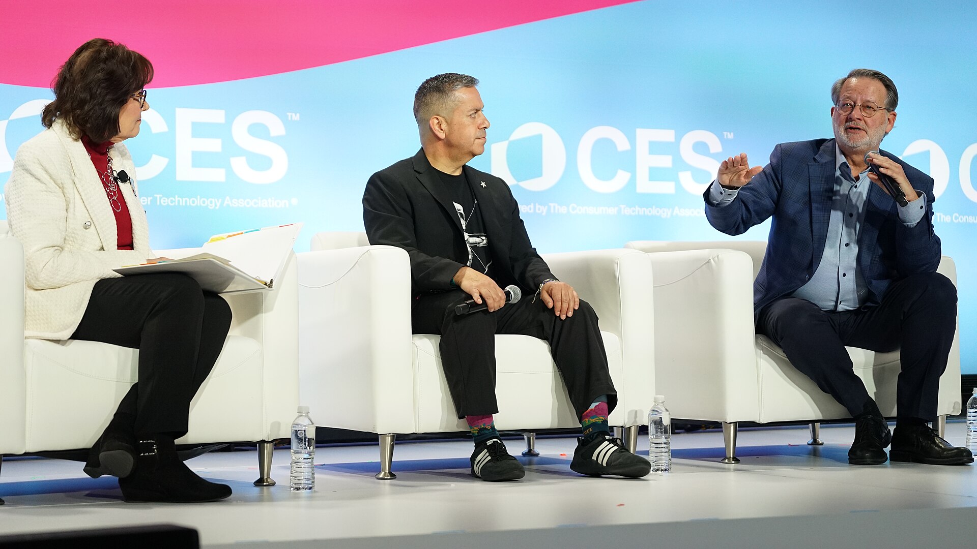 Jacky Rosen, Ben Ray Luján, Gary Peters at CES 2026 for "Senate Perspectives on Emerging Tech Policy"