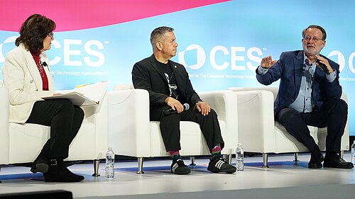 Jacky Rosen, Ben Ray Luján, Gary Peters at CES 2026 for "Senate Perspectives on Emerging Tech Policy"