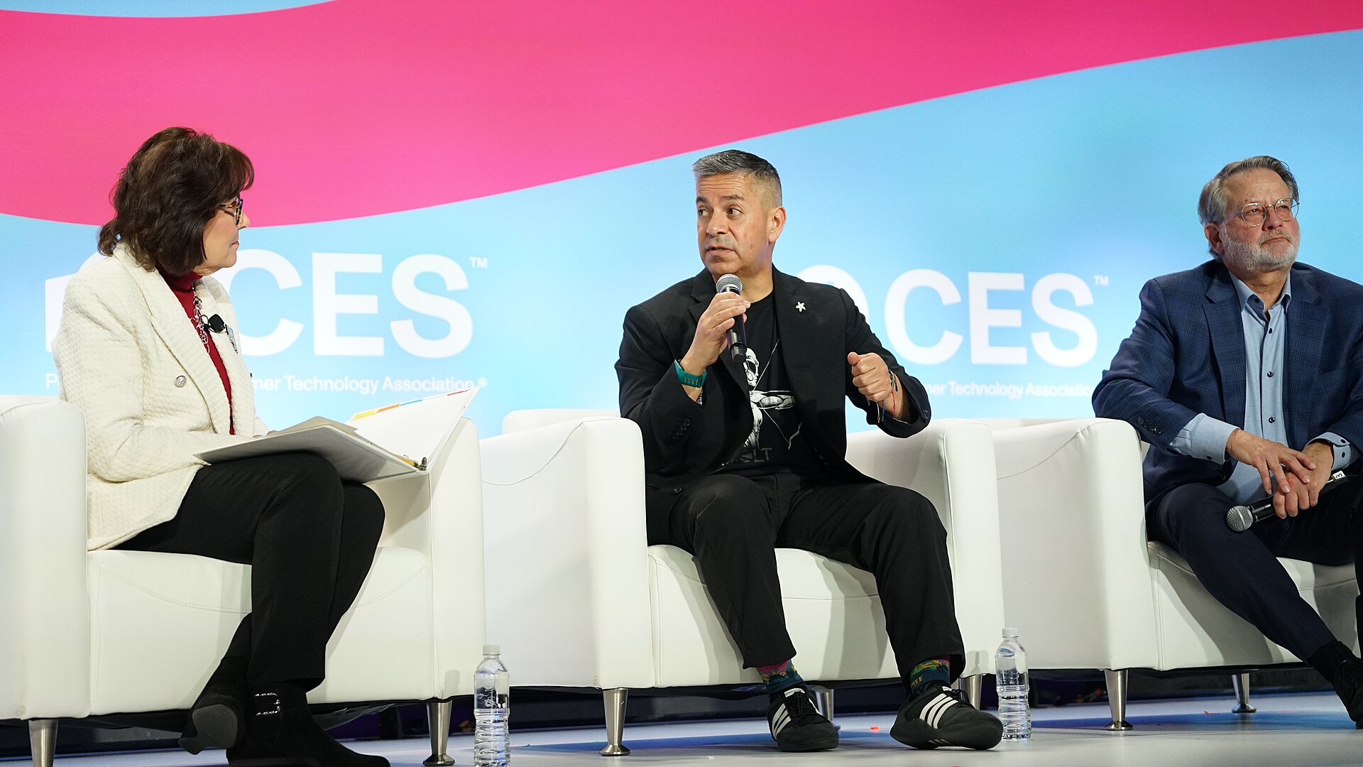 Jacky Rosen, Ben Ray Luján, Gary Peters at CES 2026 for "Senate Perspectives on Emerging Tech Policy"