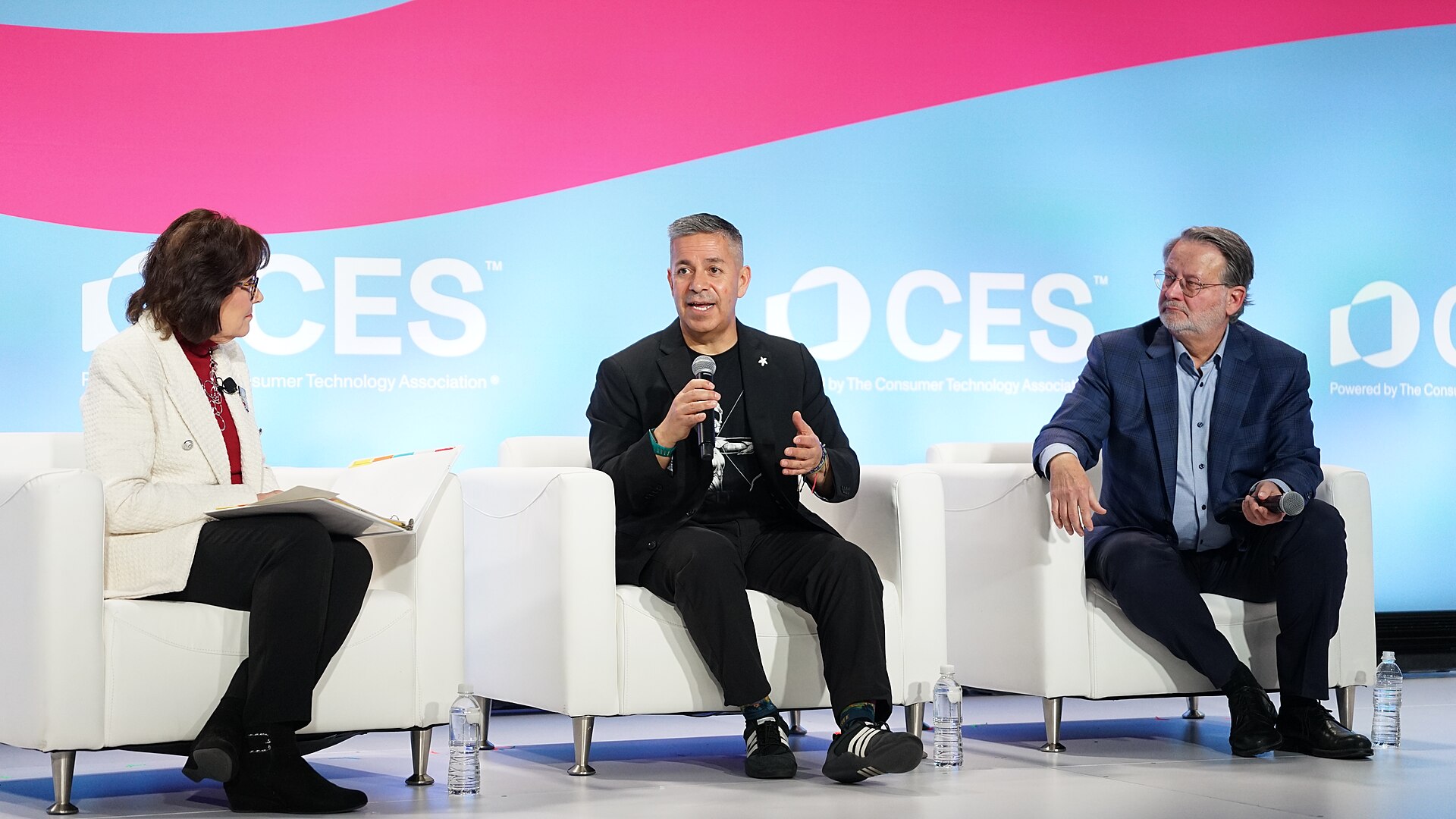 Jacky Rosen, Ben Ray Luján, Gary Peters at CES 2026 for "Senate Perspectives on Emerging Tech Policy"