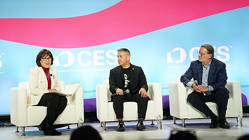 Jacky Rosen, Ben Ray Luján, Gary Peters at CES 2026 for "Senate Perspectives on Emerging Tech Policy"