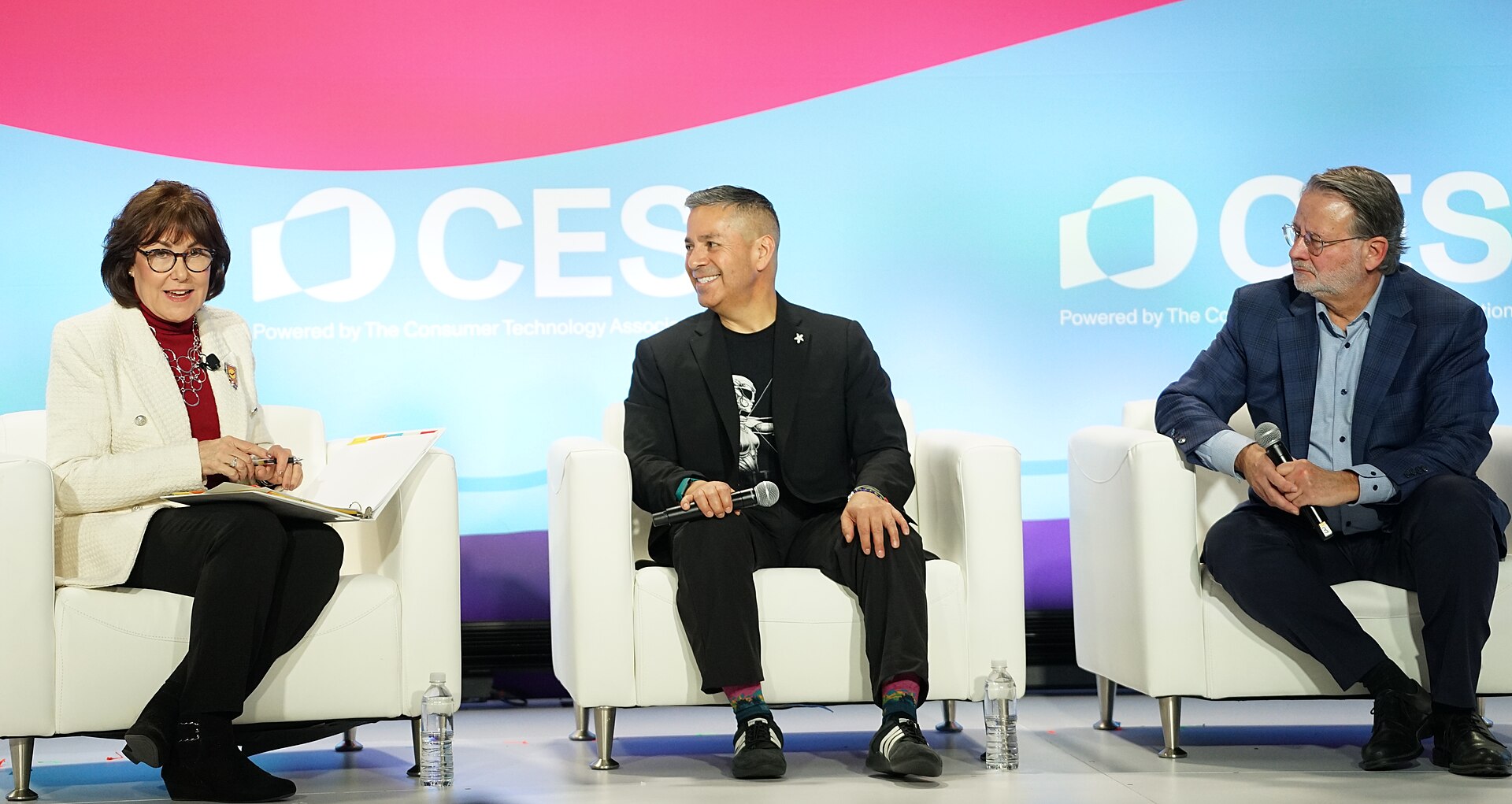 Jacky Rosen, Ben Ray Luján, Gary Peters at CES 2026 for "Senate Perspectives on Emerging Tech Policy"