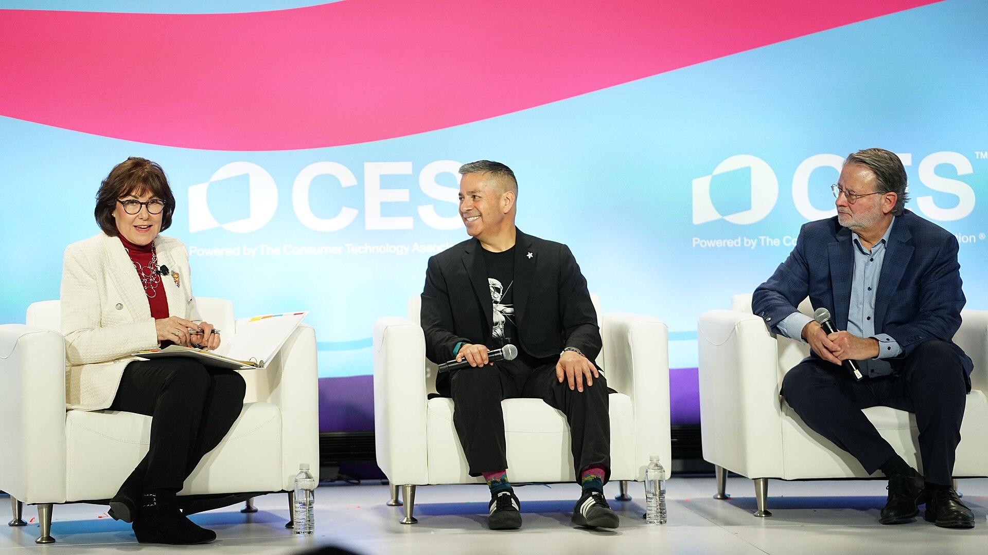 Jacky Rosen, Ben Ray Luján, Gary Peters at CES 2026 for "Senate Perspectives on Emerging Tech Policy"