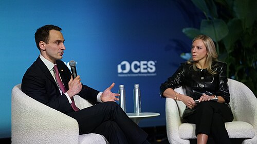 Michael Kratsios and Kinsey Fabrizio at CES 2026 for "America's AI Future: A Fireside Chat with Michael Kratsios"