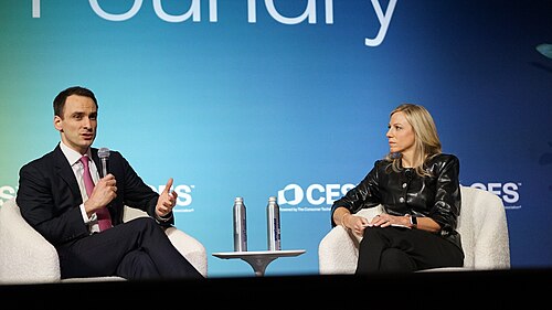 Michael Kratsios and Kinsey Fabrizio at CES 2026 for "America's AI Future: A Fireside Chat with Michael Kratsios"