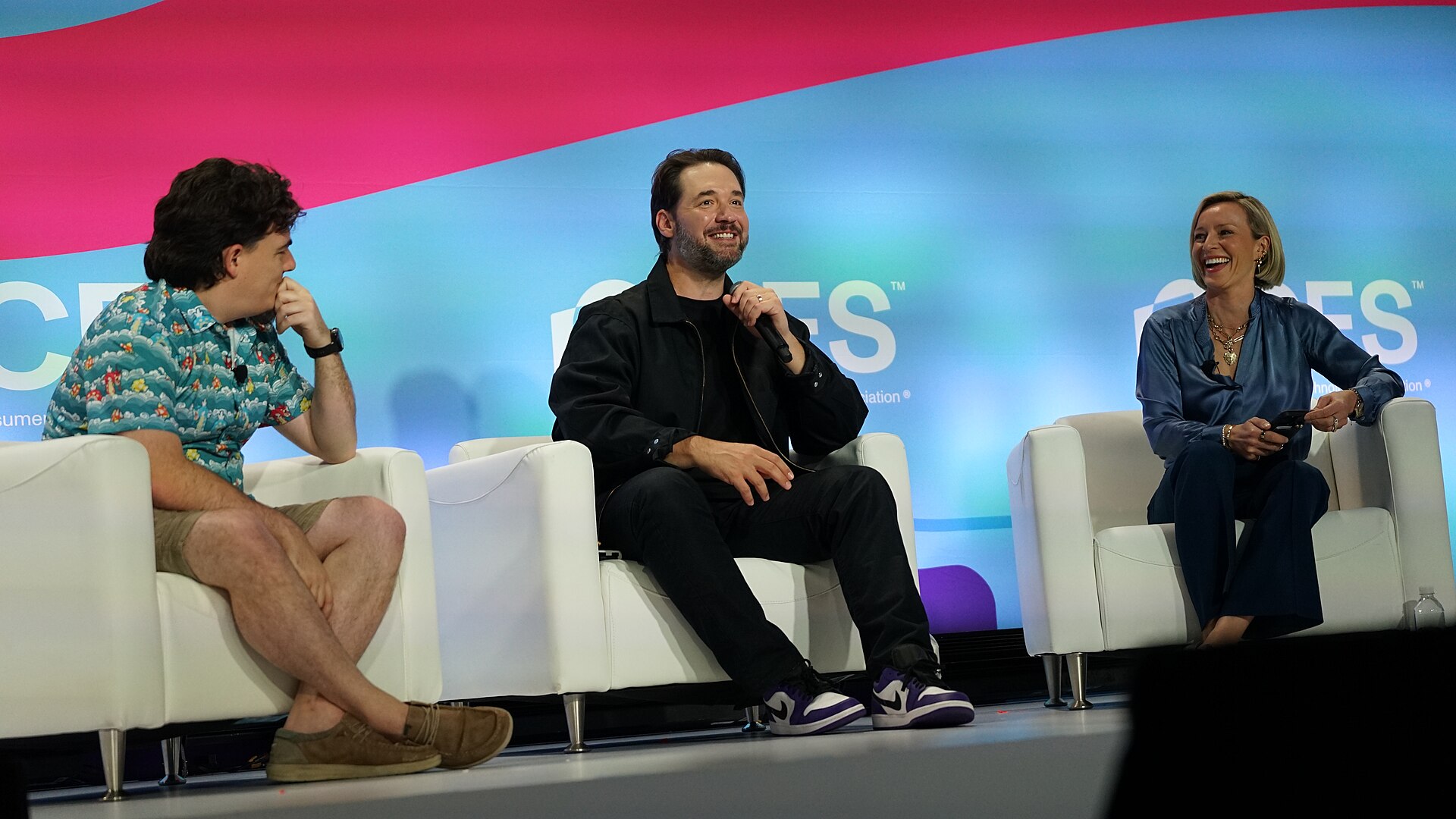 Palmer Luckey, Alexis Ohanian, Caroline Hyde at CES 2026 in Las Vegas, NV for "Back to the Future: Tech’s Nostalgic Revolution"