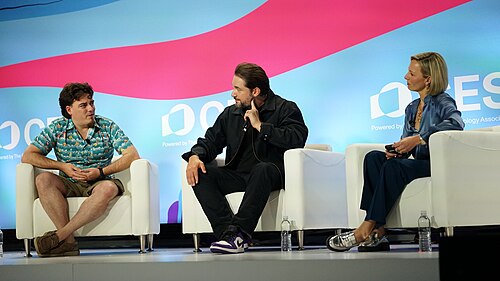 Palmer Luckey, Alexis Ohanian, Caroline Hyde at CES 2026 in Las Vegas, NV for "Back to the Future: Tech’s Nostalgic Revolution"