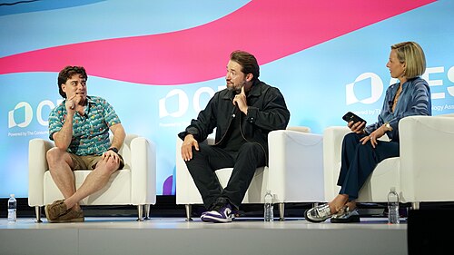 Palmer Luckey, Alexis Ohanian, Caroline Hyde at CES 2026 in Las Vegas, NV for "Back to the Future: Tech’s Nostalgic Revolution"