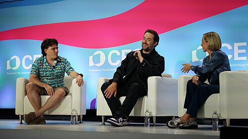 Palmer Luckey, Alexis Ohanian, Caroline Hyde at CES 2026 in Las Vegas, NV for "Back to the Future: Tech’s Nostalgic Revolution"