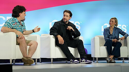 Palmer Luckey, Alexis Ohanian, Caroline Hyde at CES 2026 in Las Vegas, NV for "Back to the Future: Tech’s Nostalgic Revolution"
