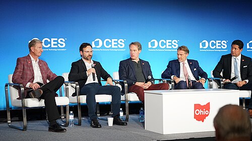 Ted Carter, Aaron Slodov, Jacob DeWitte, JoeBen Bevirt, J.P. Nauseef at CES 2026 for "Manufacturing the Future: Energy. Mobility. AI., presented by JobsOhio"