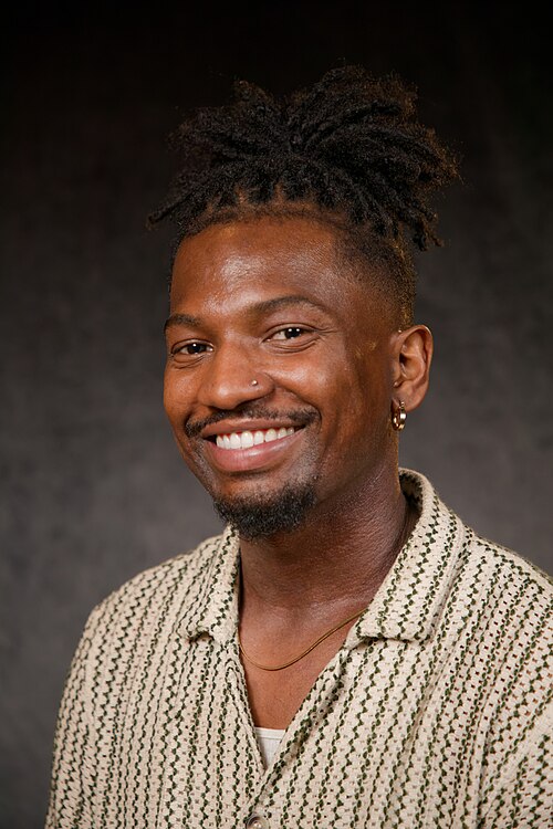 Cameron Woods, writer of Goodside, at the WikiPortraits studio at the 2025 Sundance Film Festival.