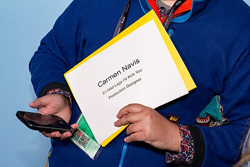 Carmen Navis, producction designer, at the 2025 Sundance Film Festival for the movie If I Had Legs I'd Kick You.