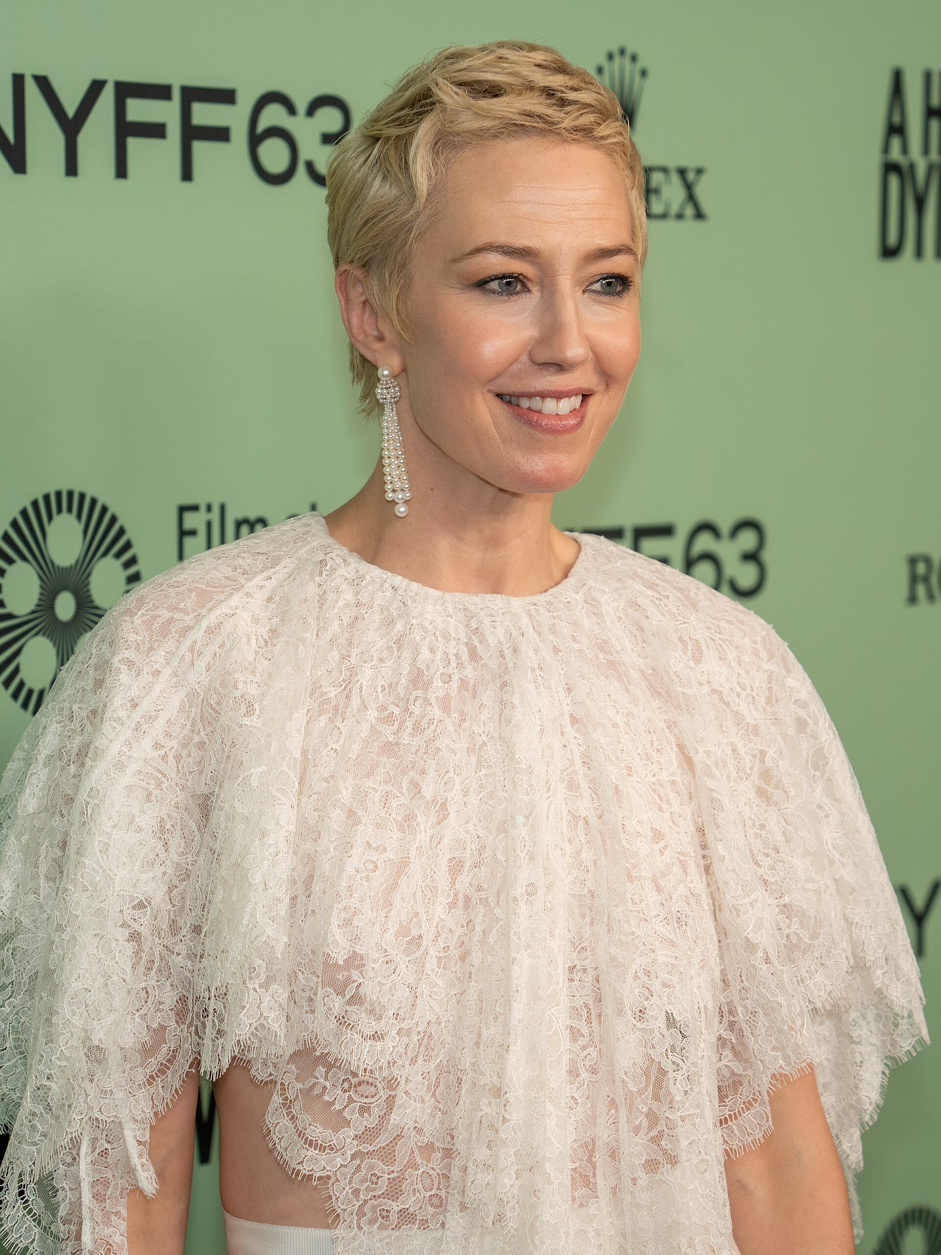 Carrie Coon, actress, at the 63rd annual New York Film Festival at Lincoln Center in 2025 for the film A House of Dynamite