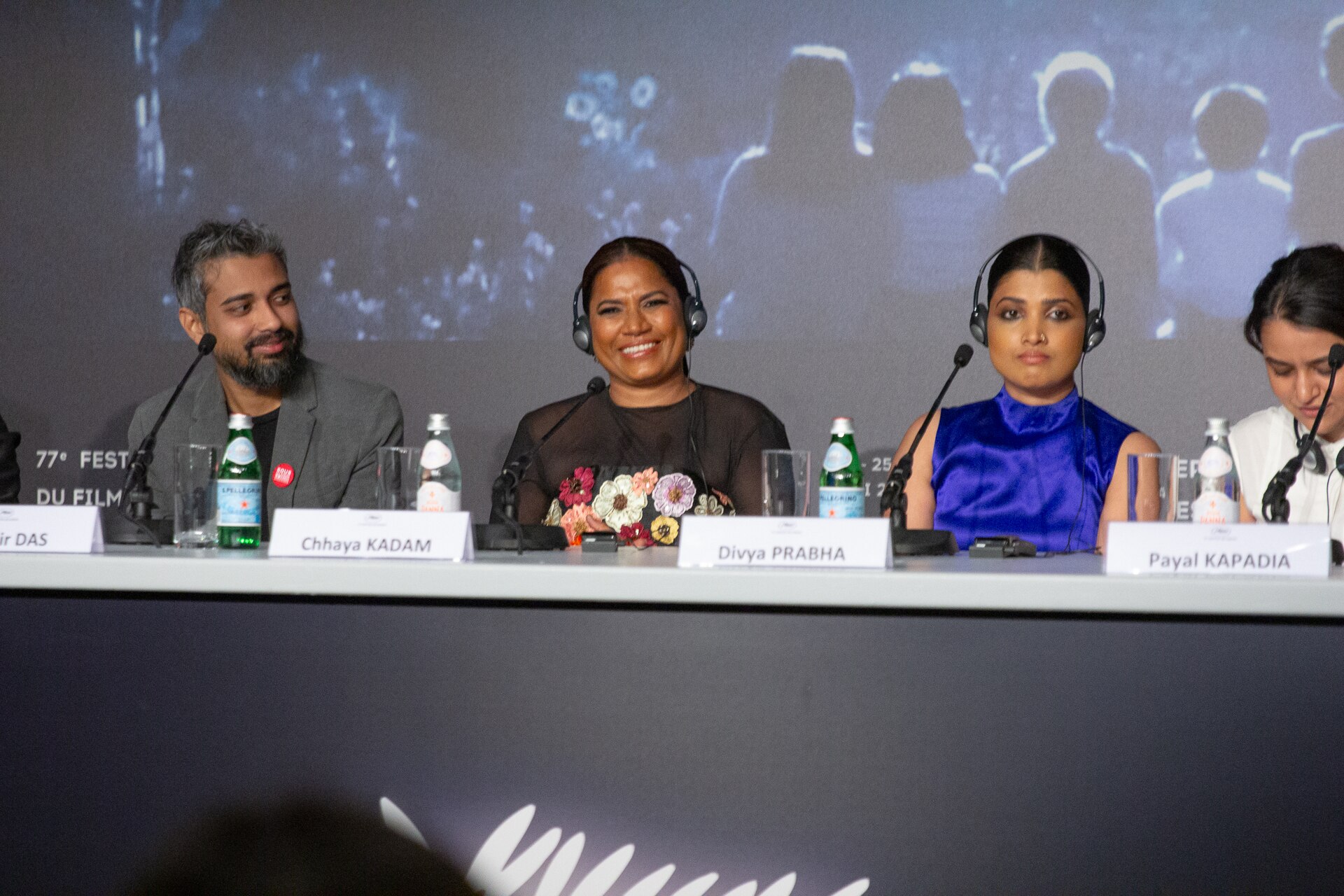 From left to right: Cinematographer Ranabir Das, actresses Chhaya Kadam, Divya Prabha, director Payal Kapadia at All We Imagine As Light Press Conference at 2024 Cannes Film Festival