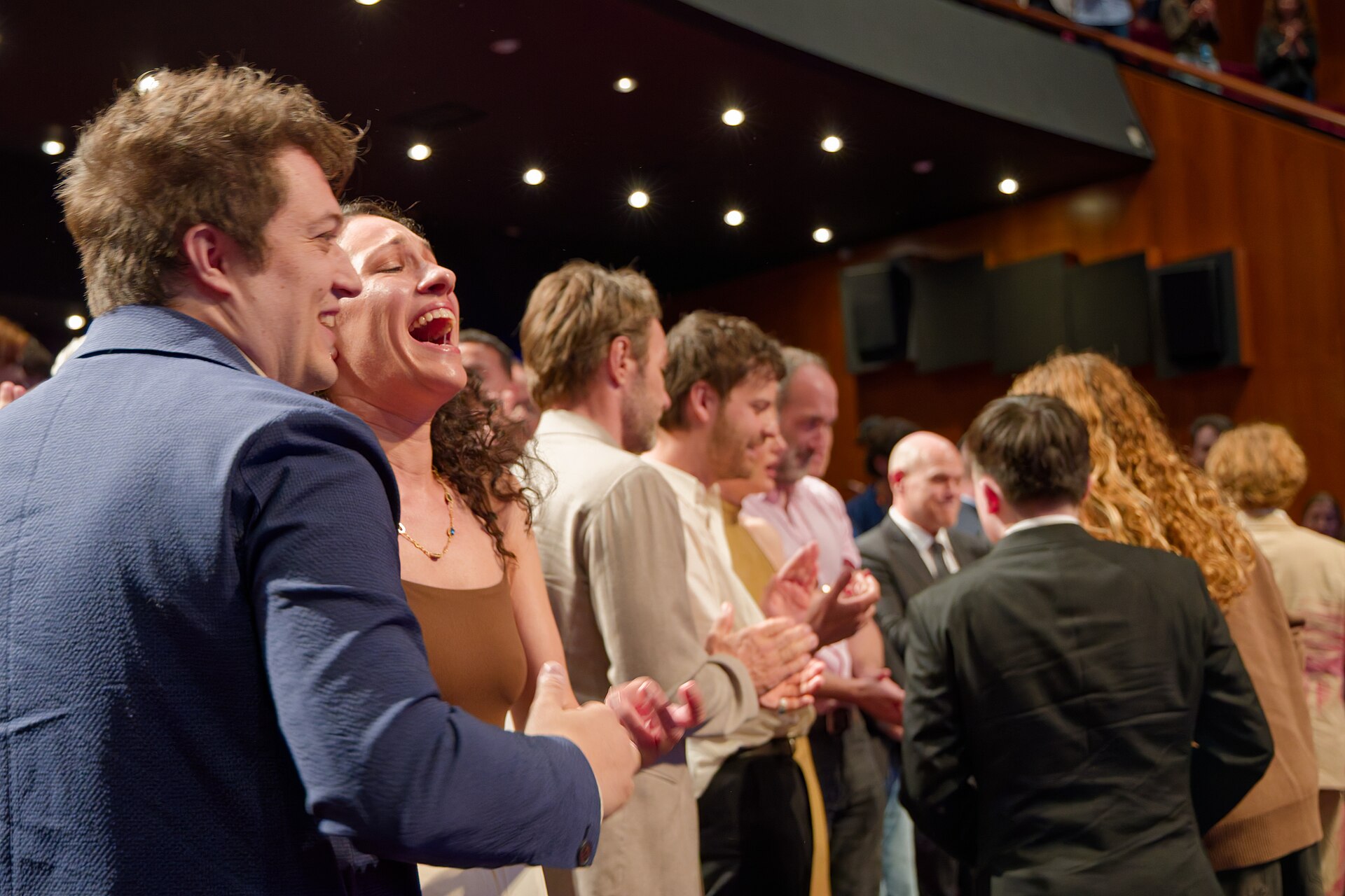 Cast and crew during the standing ovation at the 2025 Cannes Film Festival premiere of The Plague.
