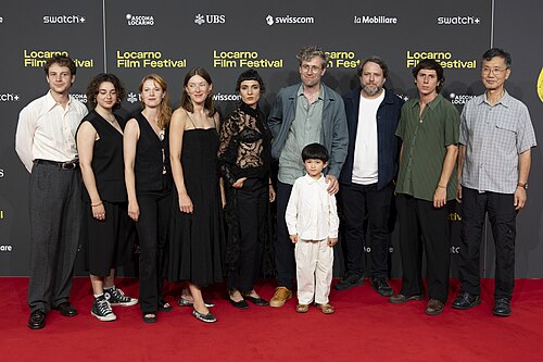 Director Julian Radlmaier with cast and crew at the 78th Locarno Film Festival red carpet for Sehnsucht in Sangerhausen