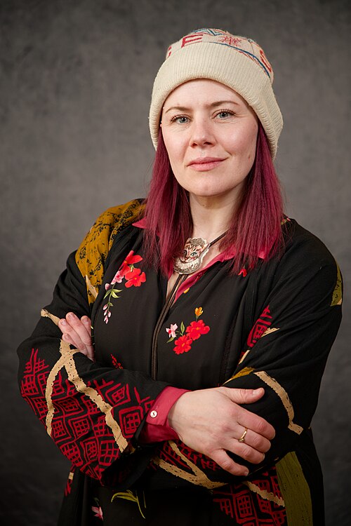 Catriona Rubenis-Stevens, director and producer of Half-Light Productions, at the WikiPortraits studio at the 2025 Sundance Film Festival.